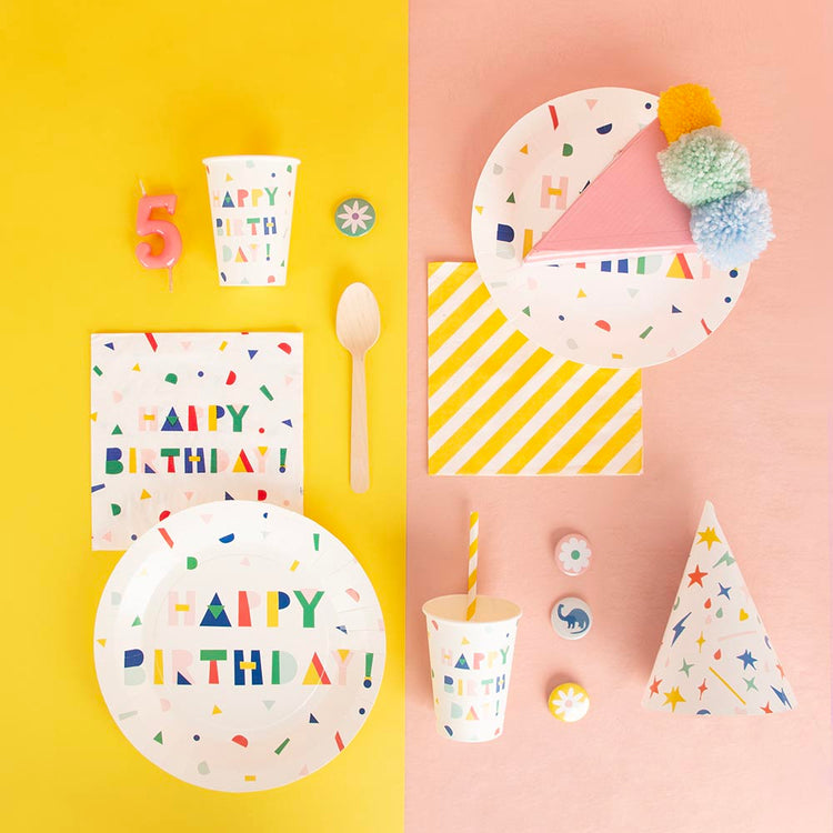 8 gobelets Happy Birthday pour decoration anniversaire adulte chic