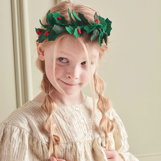 Accessoire deguisement enfant noel : serre tête houx de noel