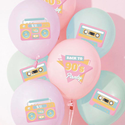 Ballons de baudruche années 90's pastel pour deco anniversaire adulte