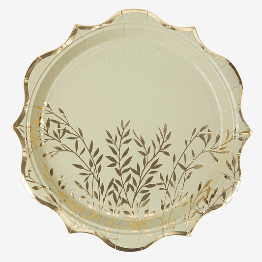 8 assiettes brindille sauge pour decoration de table mariage botanique