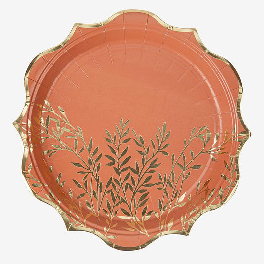 8 assiettes terracotta et doré pour decoration de table mariage chic
