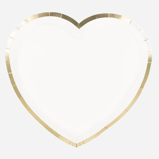 Déco saint valentin : 8 assiettes coeur blanc et or pour table st valentin