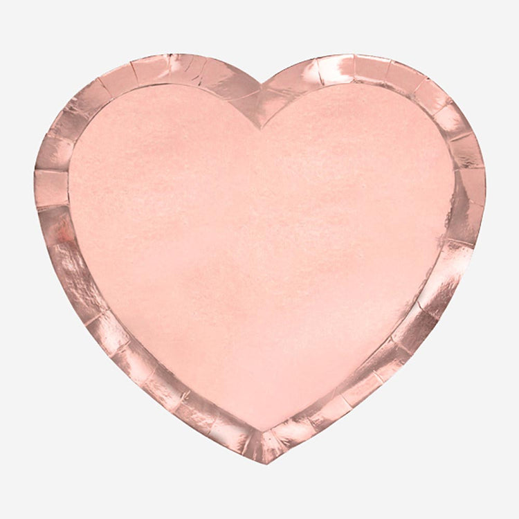 Assiettes forme coeur rose gold pour table saint valentin, mariage