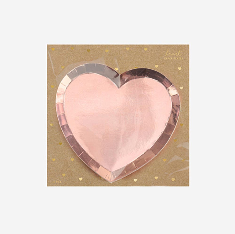 Packaging assiettes forme coeur rose gold pour table mariage, saint valentin