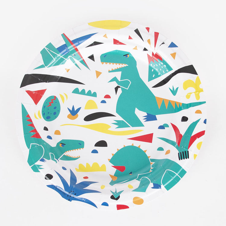 Vaisselle anniversaire : assiettes en carton pour un anniversaire dinosaure