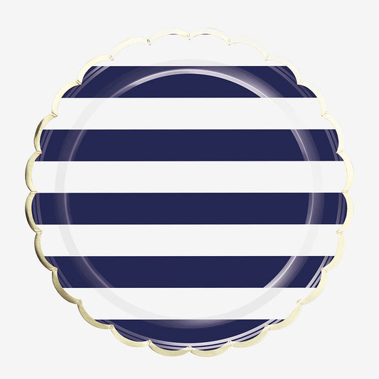 8 assiettes festonnées marinière pour une table d'anniversaire marin