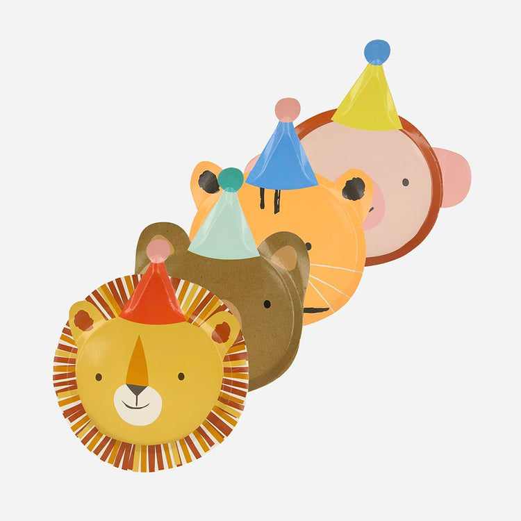 8 assiettes en carton têtes d'animaux Meri Meri pour decoration fete
