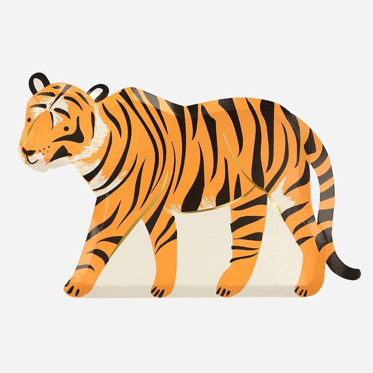 8 assiettes en carton tigre pour deco de table anniversaire safari