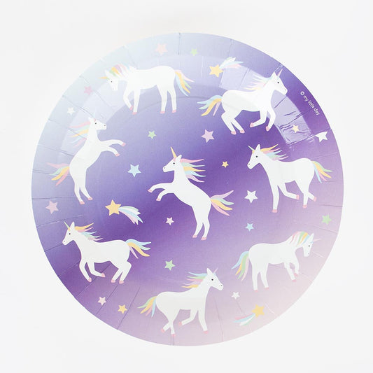 Assiettes licorne galactique pour deco de table anniversaire fille