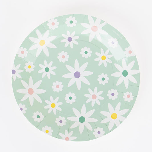 Decoration de table anniversaire fleurs : 8 assiettes motif marguerite