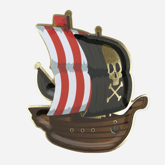 Anniversaire pirate : assiettes en carton forme bateau de pirate