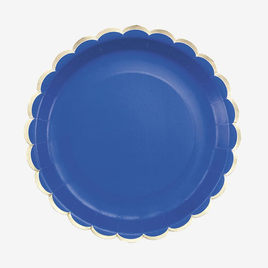 Assiette bleu et frise dorée pour deco baby shower garçon, deco mariage ou anniversaire aladdin