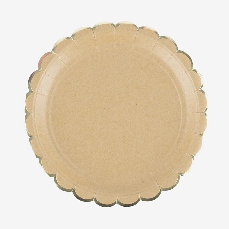 Assiette kraft et frise dorée pour deco anniversaire foret, baby shower ou deco mariage folk