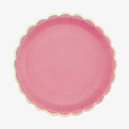 Assiette rose foncé et frise dorée pour anniversaire princesse, baby shower fille ou evjf