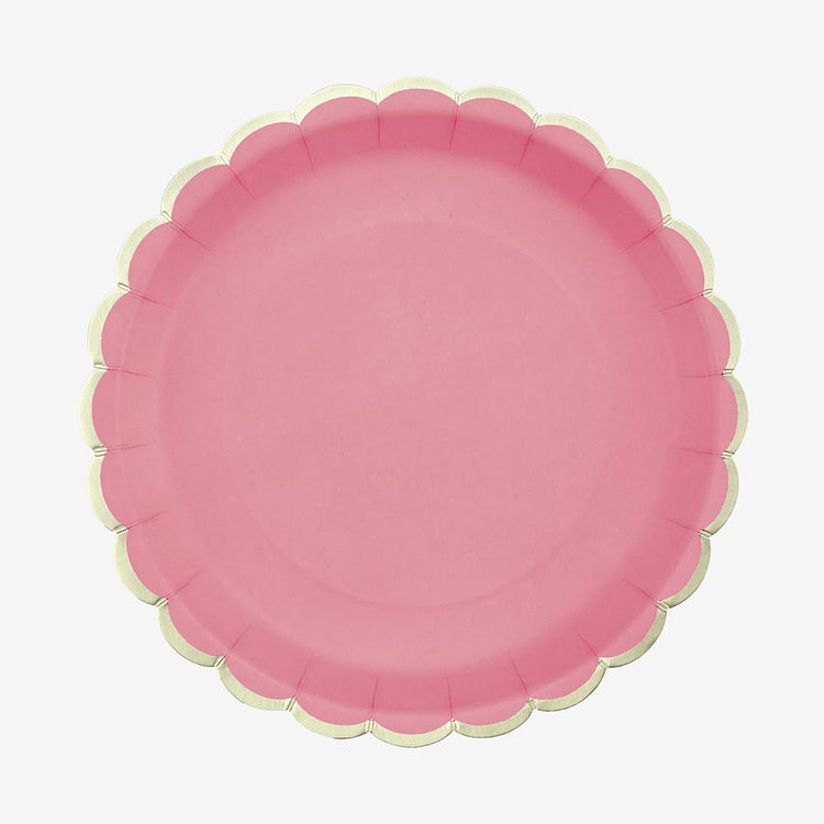Assiette rose foncé et frise dorée pour anniversaire princesse, baby shower fille ou evjf