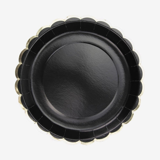 Assiette noir et frise dorée pour anniversaire, deco de soirée ou deco mariage