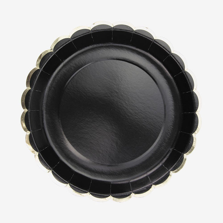Assiette noir et frise dorée pour anniversaire, deco de soirée ou deco mariage