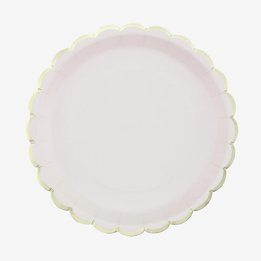 Assiette rose et frise dorée pour anniversaire princesse, sweet table baby shower fille