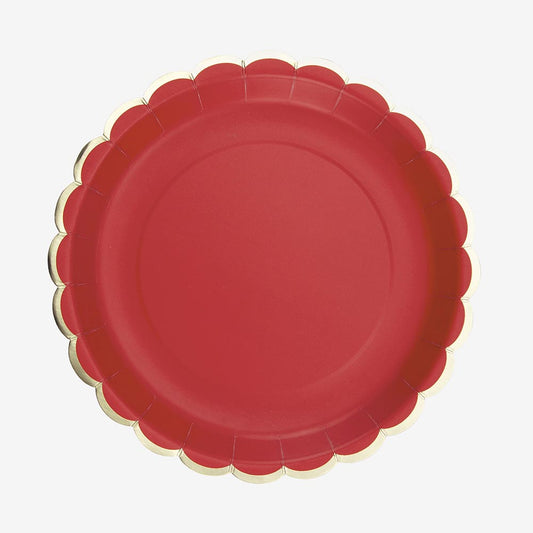 Assiette rouge et frise dorée pour anniversaire chaperon rouge, cirque ou deco mariage