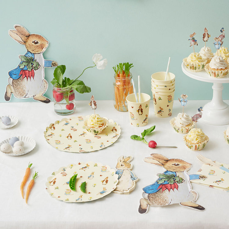 Décoration table fête de pâques : 12 assiettes forme Pierre Lapin