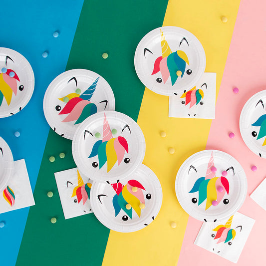 Anniversaire fille licorne : vaisselle licorne multicolore ecoresponsable my little day