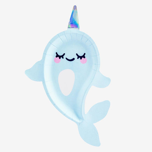 Assiette forme narval : anniversaire enfant animaux de la mer