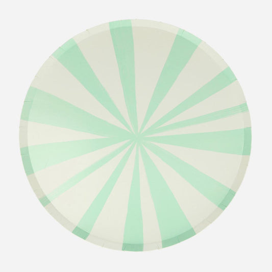 Assiettes rayures vert aqua idéal pour une table d'anniversaire cirque