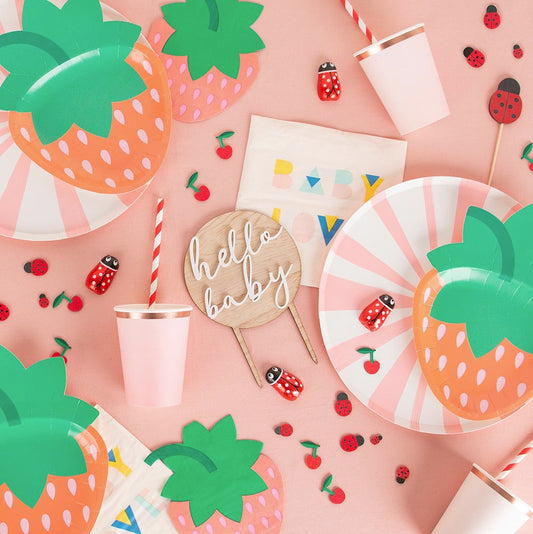 8 assiettes en carton fraise pour decoration de table fete en été