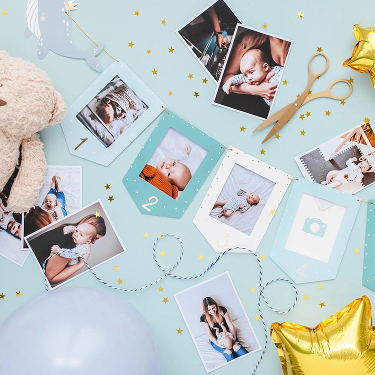 Guirlande photos baleine bleu : deco anniversaire 1 an personnalisée