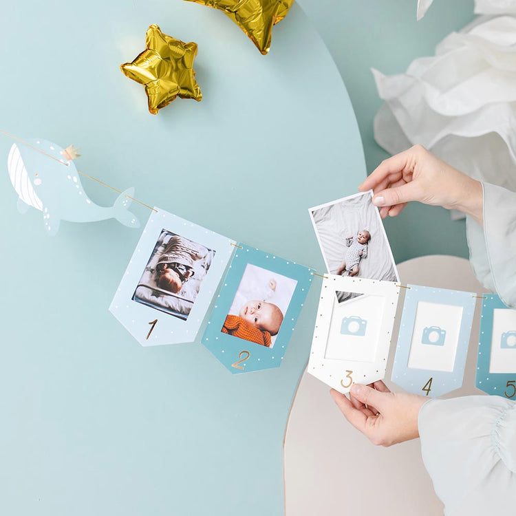 Guirlande photos baleine bleu pour deco anniversaire 1 an garcon