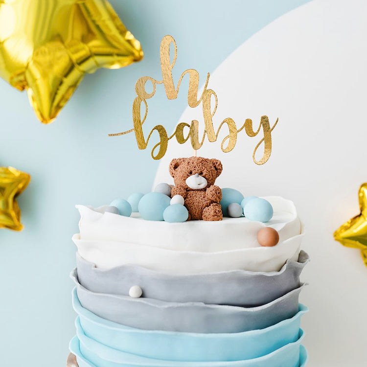 Topper Oh baby doré pour decoration gateau baby shower mixte