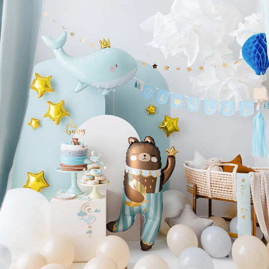 Décoration anniversaire animaux de la mer : ballon hélium baleine bleu