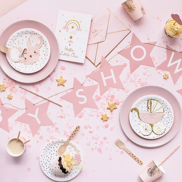 20 serviettes en papier landeau rose pour decoration baby shower fille