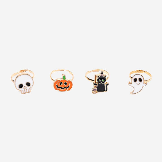 Bagues halloween enfant : citrouille, fantome, crane et sorcier
