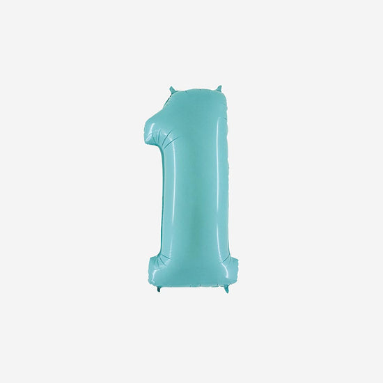 Petit ballon chiffre bleu pastel 1 pour deco fete anniversaire 1 an ou 10 ans.