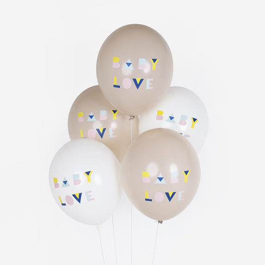 Ballons de baudruche baby love nude et blanc pour deco baby shower