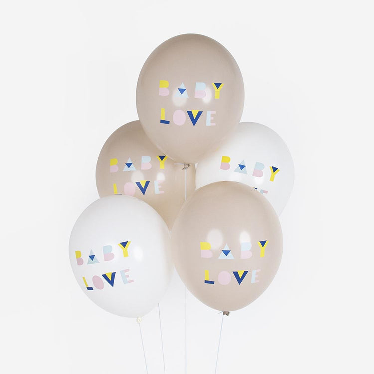 Ballons de baudruche baby love nude et blanc pour deco baby shower