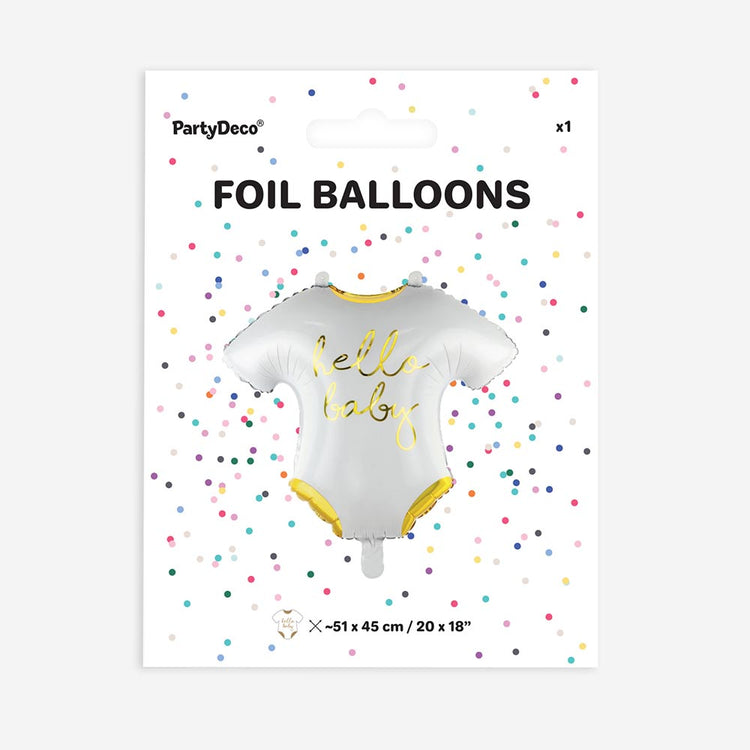 Packaging ballon blanc hello baby doré pour deco baby shower