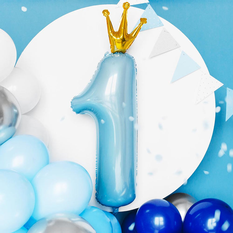 Deco anniversaire 1 an garçno bleu avec ballon chiffre 1 bleu