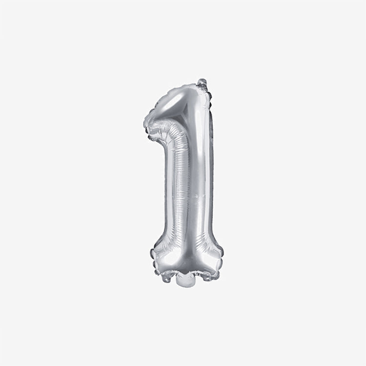 Décoration anniversaire : petit ballon chiffre argent 1