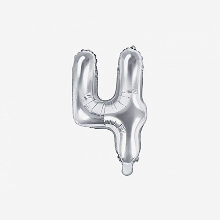 Décoration anniversaire : petit ballon chiffre argent 4