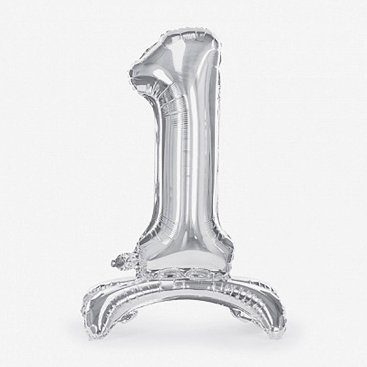 Ballon géant chiffre 1 à poser argenté pour decoration anniversaire