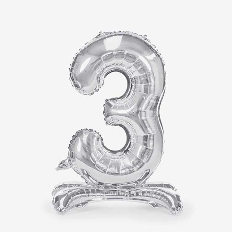 Ballon géant chiffre 3 à poser argenté pour decoration anniversaire