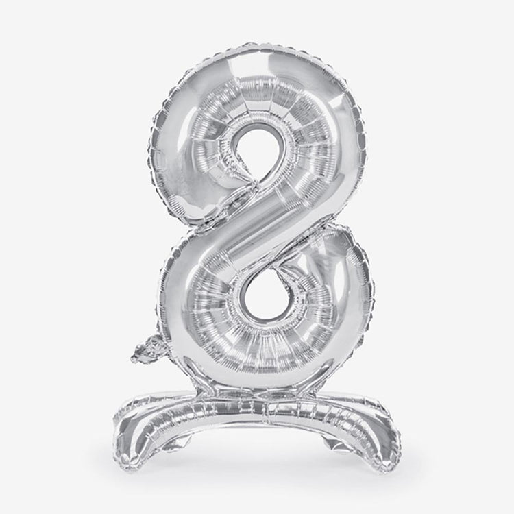 Ballon géant chiffre 8 à poser argenté pour decoration anniversaire