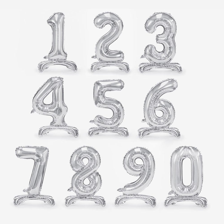 Ballons à poser chiffre argentés à à 9 pour decoration anniversaire