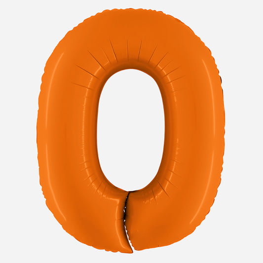 Ballon hélium chiffre 0 orange - anniversaire enfant et adulte
