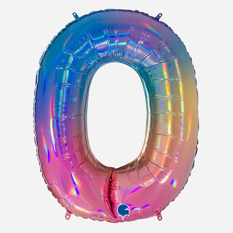 Decoration anniversaire : ballon chiffre 0 géant arc en ciel