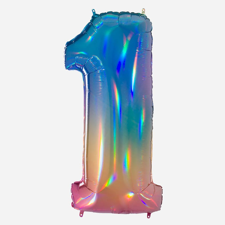 Decoration anniversaire : ballon chiffre 1 géant arc en ciel