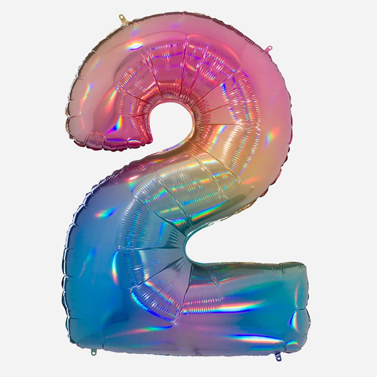 Decoration anniversaire : ballon chiffre 2 géant arc en ciel