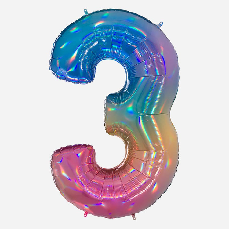 Decoration anniversaire : ballon chiffre 3 géant arc en ciel